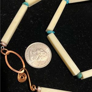 Vintage Bone with Turquoise copper clasp Necklace.